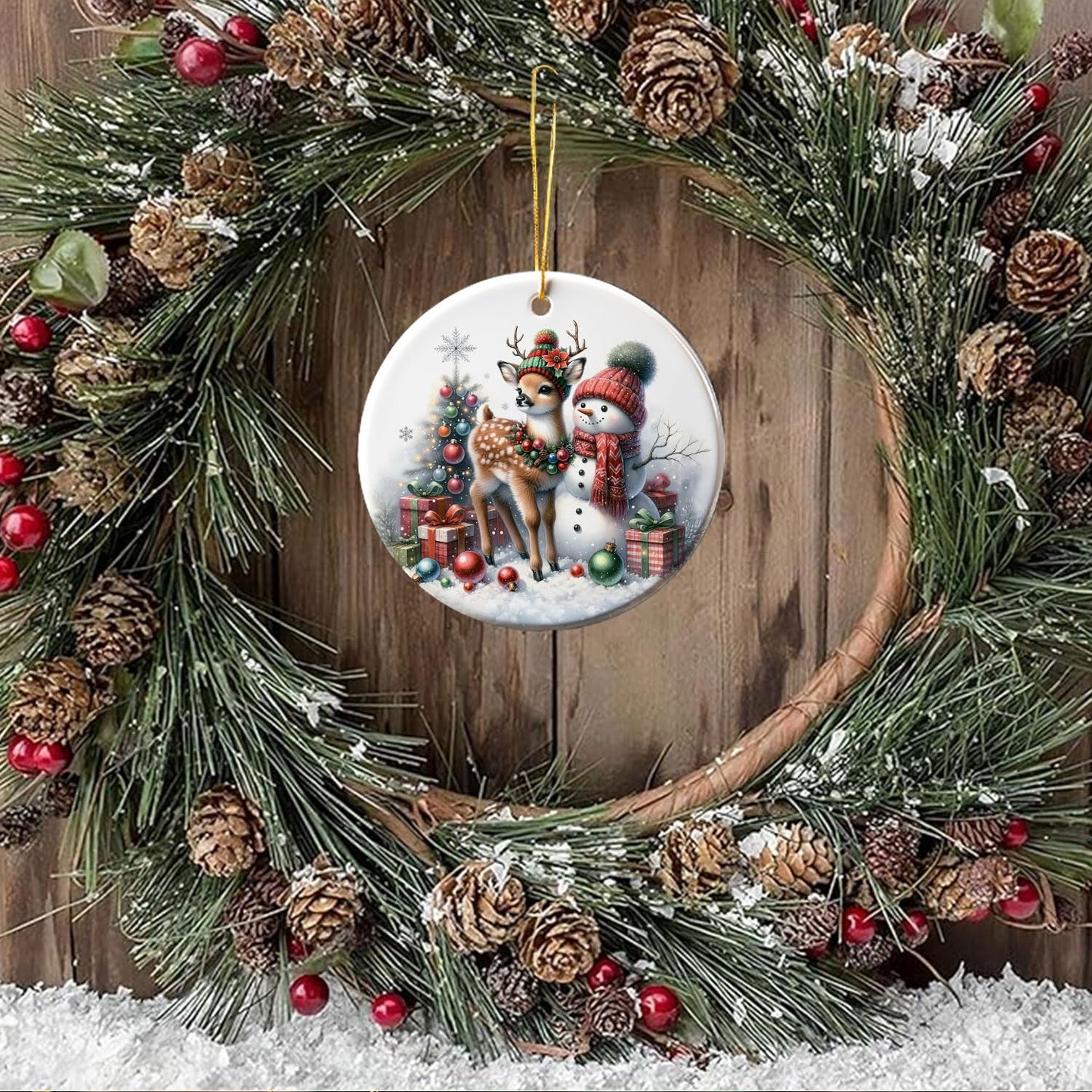 Reindeer and Snowman Christmas Ornaments for Tree - Decorative Hanging Deer Decor