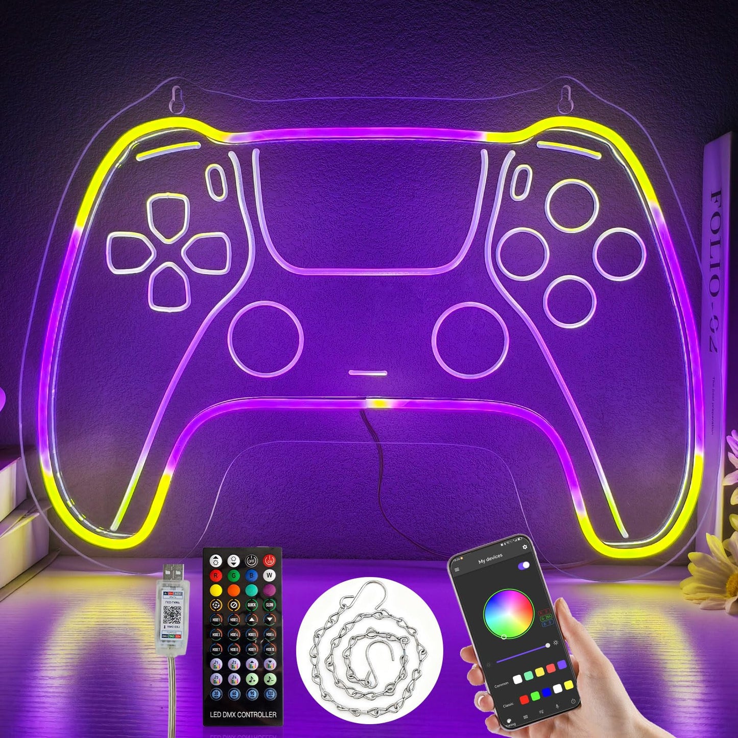 Eeutiwe Gamer Room Decor for Boys, Led Neon Lights for Wall Decor 16.7×11.8 Inch Led Gaming Lights with Remote and App Control Dimmable Gamer Wall Decor as Gamer Gifts for Men