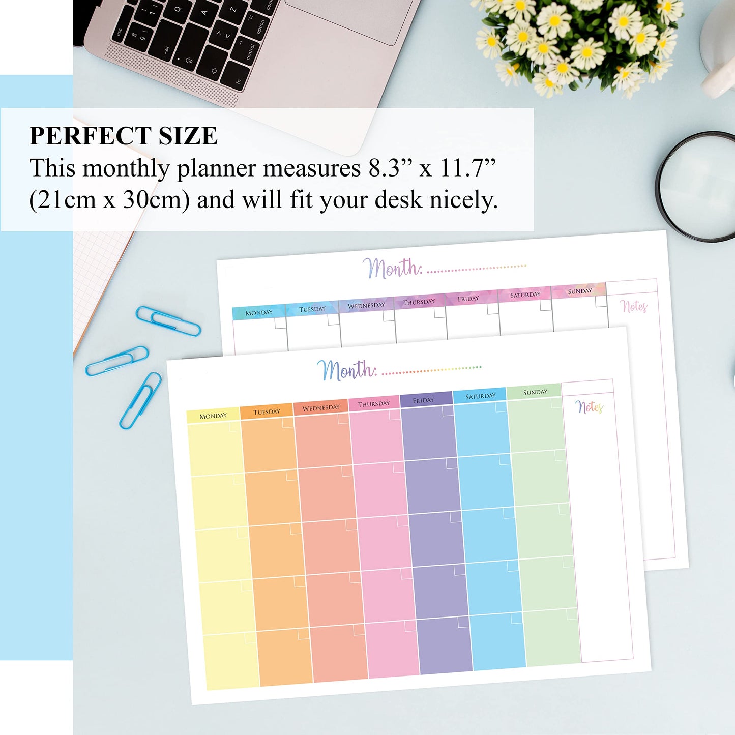 Monthly Planner Pad with 50 Tear Off Pages Notes Section, Undated Desk Calendar Personal Organiser, for Work, School, Meal, and Fitness Planning (colourful)