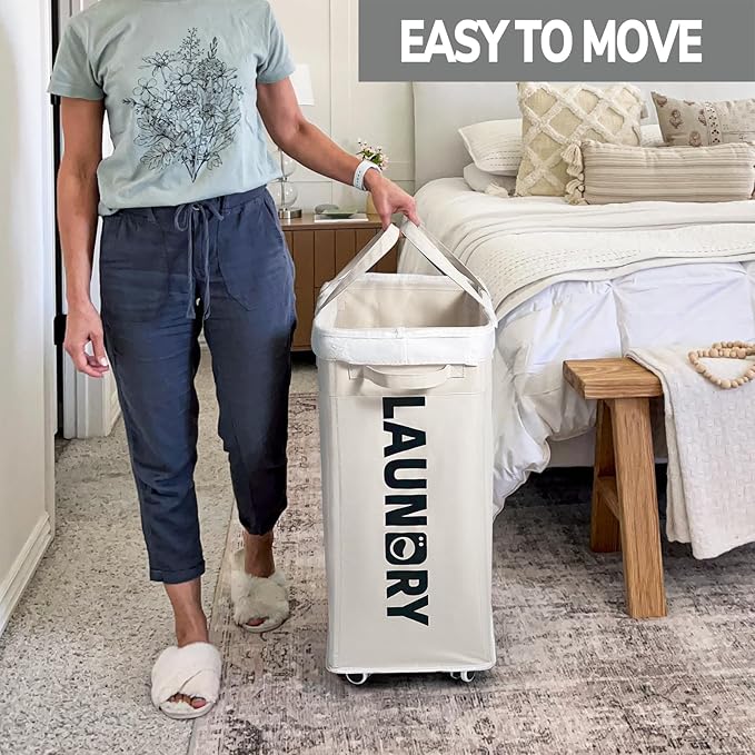 Goodpick Laundry Baskets with Wheels and Handle, Clothes Laundry Basket with