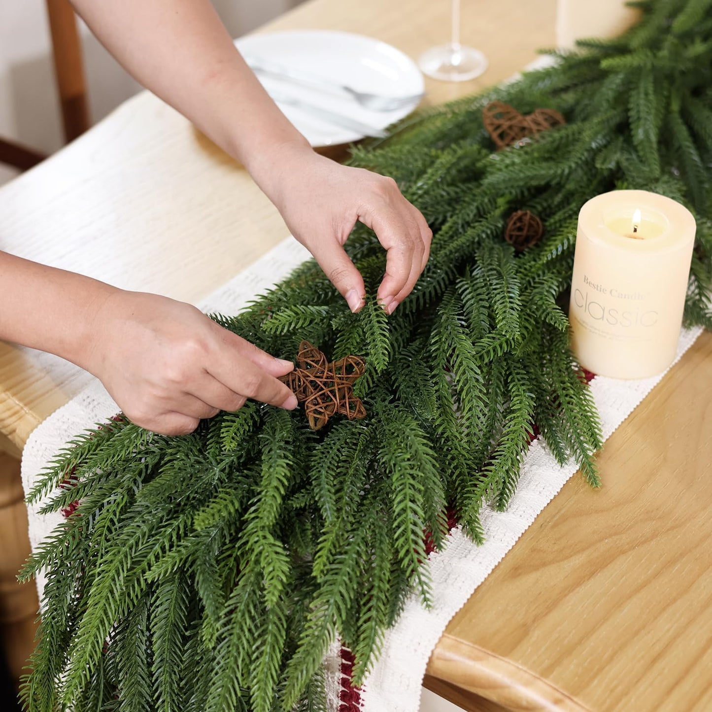 Christmas Norfolk Pine Garlands - 5ft Artificial Garland Faux Green Fake Pine Needles Garland for Fireplace,Table,Window,Stairs,Mante,Holiday Indoor Outdoor Xmas Decor(2PCS)