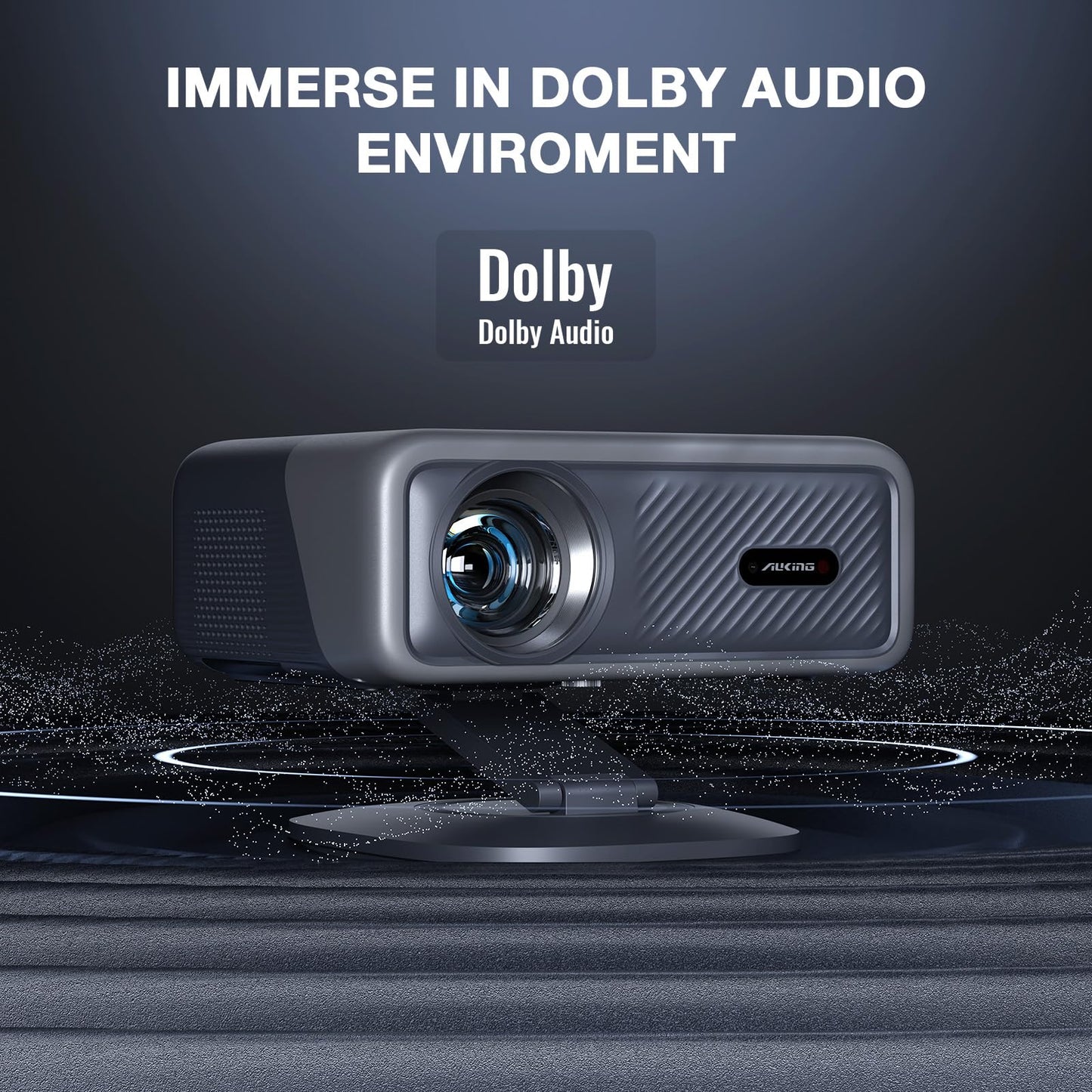[Netflix Officially&AI Auto Focus]AuKing Smart Projector with Wifi,Bluetooth,Auto Focus&Keystone Projector 4Ksupport,3DDoIby Audio, 1200ANSI Outdoor Projector with Omnidirectional Rotating Stand Grey