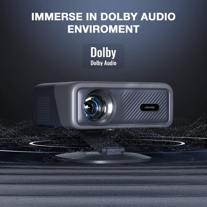 [Netflix Officially&AI Auto Focus]AuKing Smart Projector with Wifi,Bluetooth,Auto Focus&Keystone Projector 4Ksupport,3DDoIby Audio, 1200ANSI Outdoor Projector with Omnidirectional Rotating Stand Grey