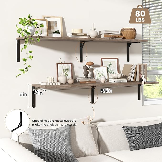 Fun Memories Floating Shelves for Wall, 12 Inch Deep Floating Shelves Set of 2