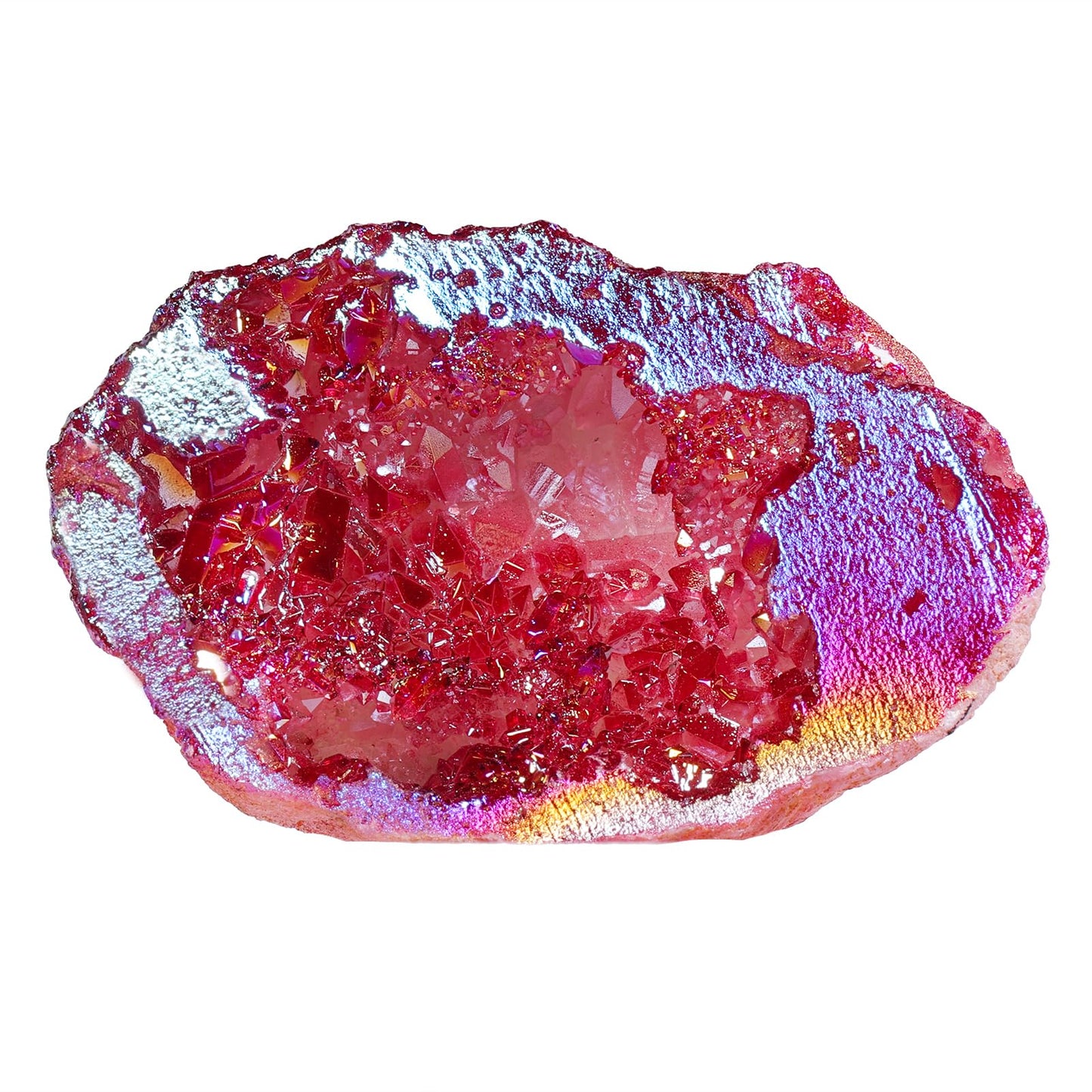 Sportmusies Irregular Titanium Coated Geode Crystal Cluster Decoration Home Office, Healing Rock Stone Mineral Specimen Collection, Red