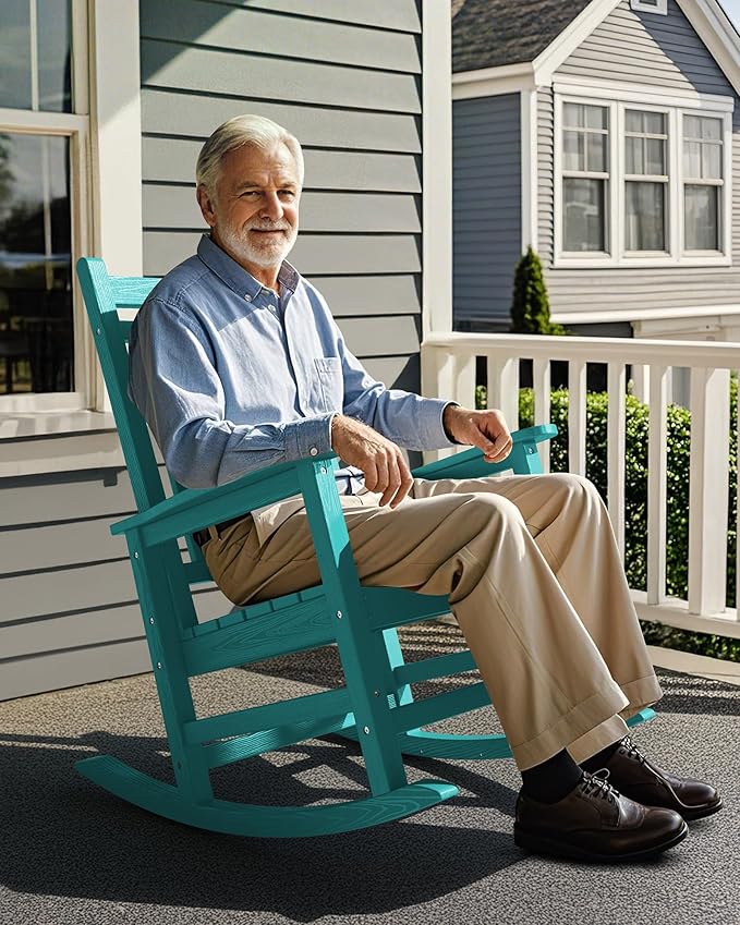 SERWALL HDPE Outdoor Rocking Chair Set of 6, Patio Rocking Chairs for Adults, All Weather Outdoor Rockers for Lawn, Aruba