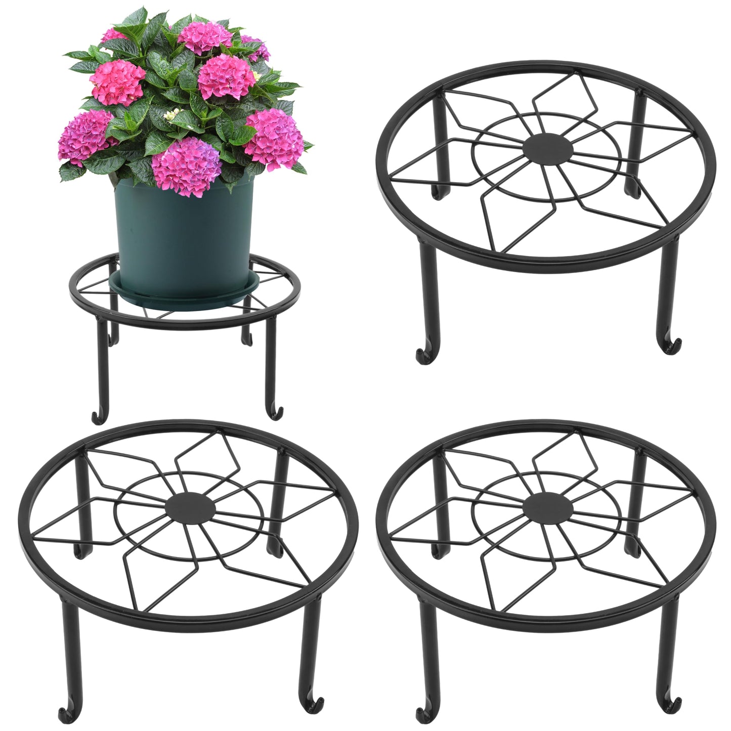 Yiksonyo 4 Pack 9 Inch Black Metal Plant Stand, Heavy Duty Outdoor & Indoor Plant Stands, Rustproof Wrought Iron Pot Stand for Garden, Patio, Balcony.