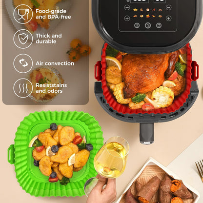 Buauty 3 Pack Air Fryer Silicone Liners 8inch Air Fryer Silicone Pot Reusable Food Grade Silicone Airfryer Liners Baking Basket Accessories Replacement of Flammable Disposable Parchment Paper