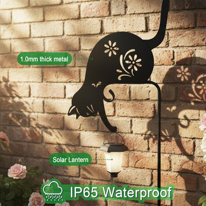 Hokfirm Cat Solar Lights Outdoor Garden, Black Cat Garden Statue,Black Cats Outdoor Decorations with Solar Lantern
