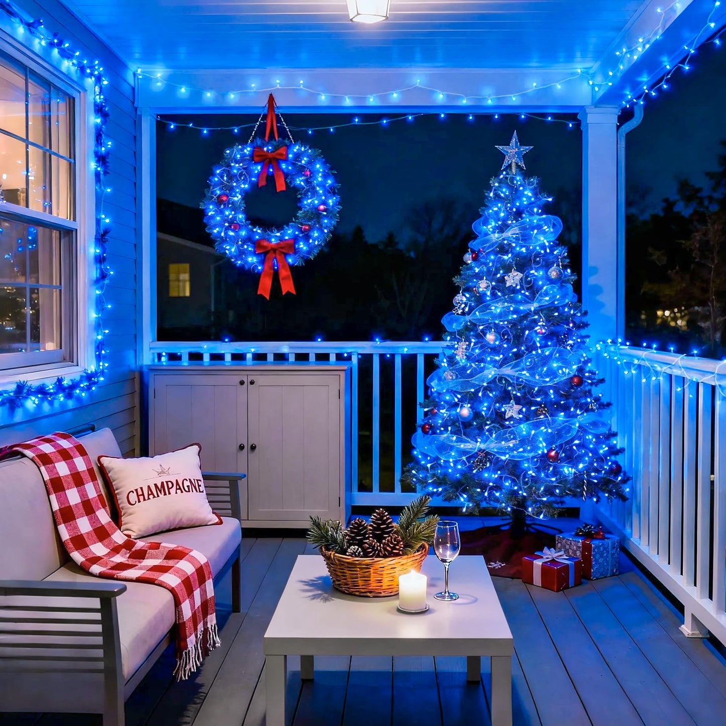 JMEXSUSS Blue Christmas String Lights Indoor Outdoor, 66ft 200 LED Blue String Lights Clear Wire Plug in, 8 Modes Waterproof Christmas Lights for Halloween Tree Party Bedroom Wall Christmas Decoration