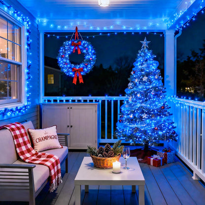 JMEXSUSS Blue Christmas String Lights Indoor Outdoor, 66ft 200 LED Blue String Lights Clear Wire Plug in, 8 Modes Waterproof Christmas Lights for Halloween Tree Party Bedroom Wall Christmas Decoration