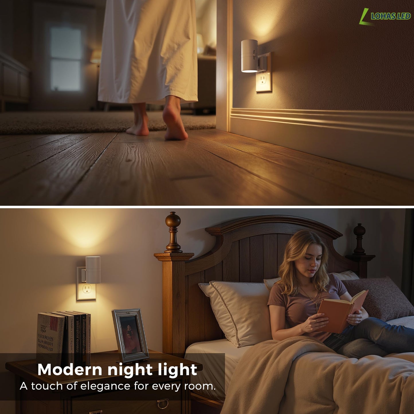 L LOHAS LED Night Light Plug in, Night Lights Plug into Wall, Light Sensor, Cement Gray Housing, Soft White Nightlight, 100LM Dimmable Nightlights for Hallway Bedroom Bathroom, 2 Pack