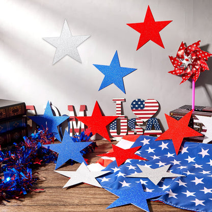 Gejoy 80 Pieces Red White Blue Glitter Stars Cutouts Patriotic 6 Inch Paper Star Decorations for 4th of July Independence Day Bulletin Board Classroom Decorations, Memorial Veterans Day Party Supplies