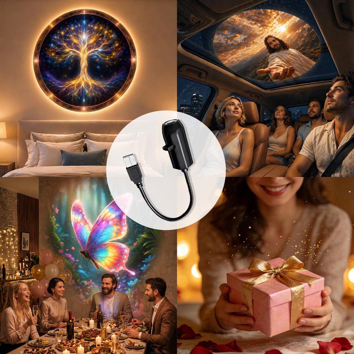 TnLnYn Tree of Life Projector Night Light 2-in-1 USB Mini LED Projection