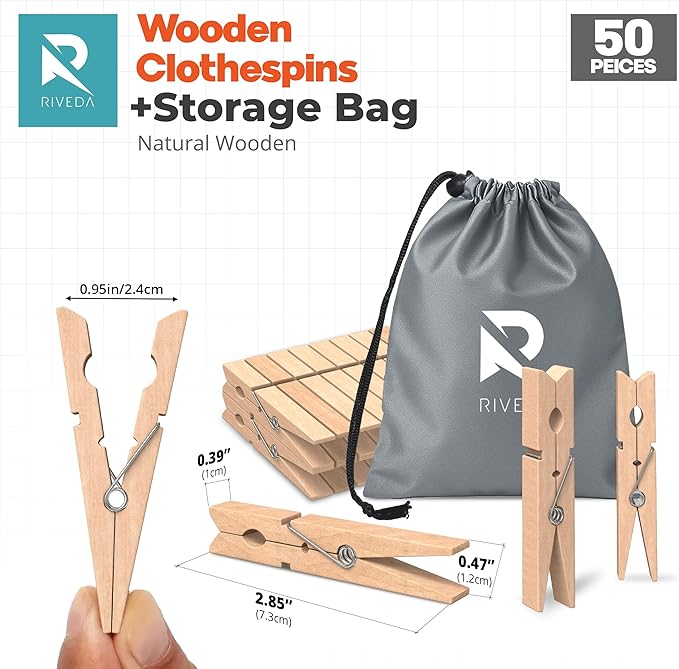 RIVEDA 50pcs Wooden Clothes Pins