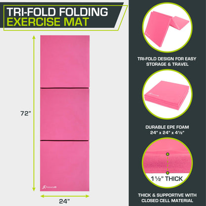 ProsourceFit Tri-Fold Folding Thick Exercise Mat 6’x2’ with Carrying Handles for MMA, Gymnastics Core Workouts