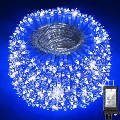 750 LED 240FT Christmas String Lights Outdoor, 12 Pro Modes and Timer Memory & Brightness, Plug in Outdoor Waterproof Clear Wire Twinkle Light for for Xmas Yard Tree Wedding Party Decor (Blue)