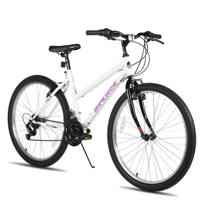 HILAND Bamcbase Womens Mountain Bike, 26 Inch 18 Speeds Hybrid Commuter Bicycle for Adults, Sport Hardtail Trail MTB White