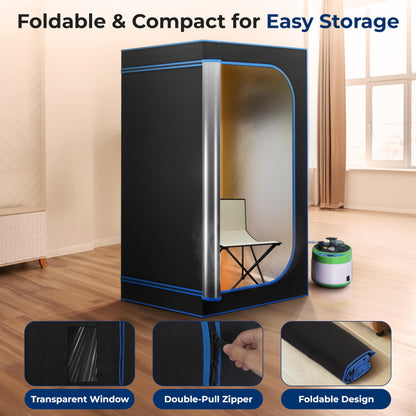 SereneLife Portable Steam Sauna Tent with Extra Large 4L Steamer - Includes Folding Sauna Chair, Remote Control w/ 9 Heat Levels for in-Home Spa - 2.9' x 2.9' x 5.9'