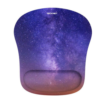 TECKNET Mouse Pad with Wrist Support, Ergonomic Gaming Mouse Pad Pain Relief, Portable Comfortable Mousepad for Computer, Laptop, Office, Home - Non-Slip Base, Waterproof Surface - Dark Purple Galaxy