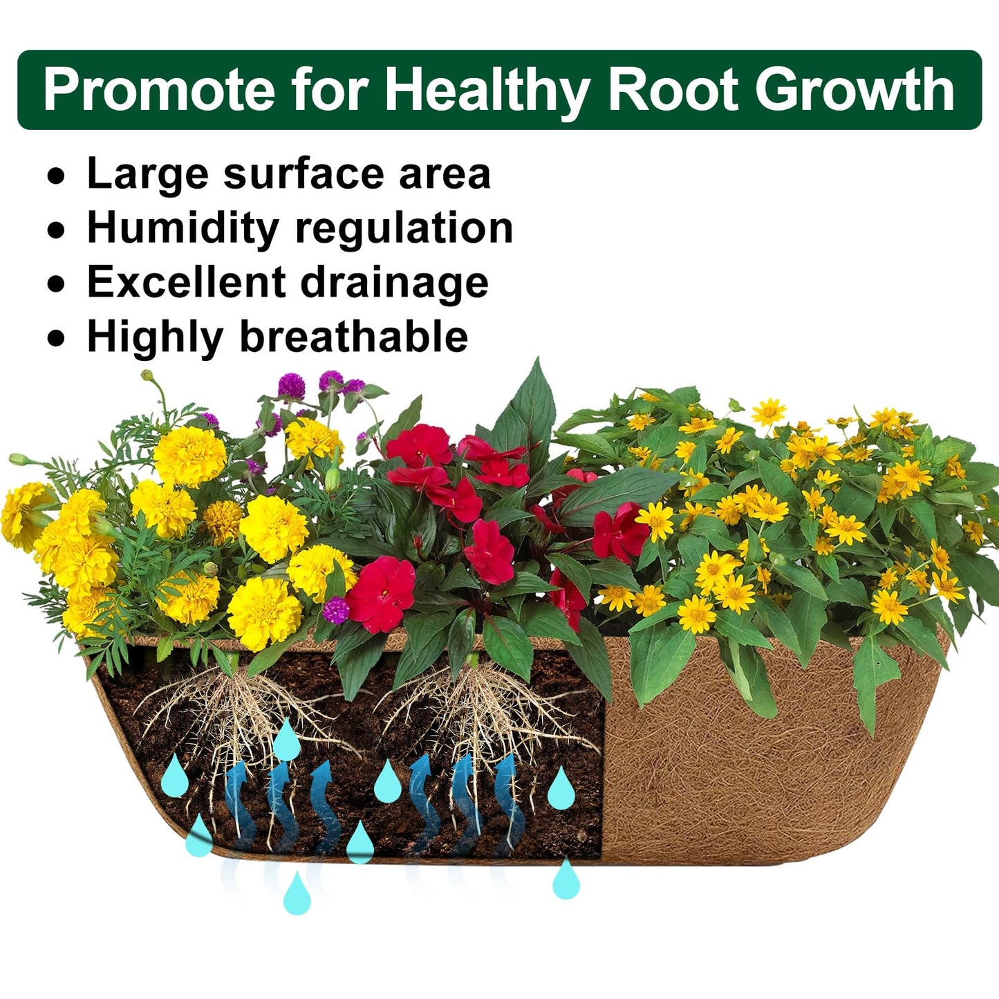 DUNCHATY 24 Inch Railing Planter 2 Pack - Adjustable Metal Window Box Planter with Coco Liner for Deck Balcony Porch Fence - Outdoor Hanging Flower Basket for Herbs & Flowers