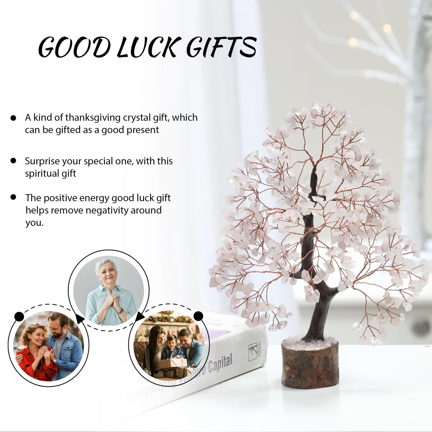 PYOR Rose Quartz, Gemstone Tree, Crystal Tree, Reiki Decor, Crystal Gifts for Women, Rose Quartz Crystals, Feng Shui, Gem Stones, Pink Room Decor, Pink Money Bonsai