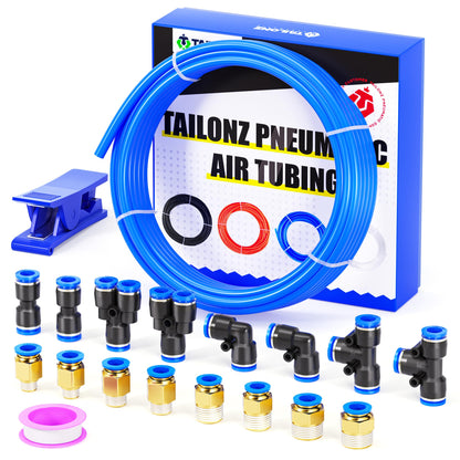 TAILONZ PNEUMATIC Blue 8mm OD 5mm ID Polyurethane PU Air Hose Pipe Tube Kit 10 Meter 32.8ft