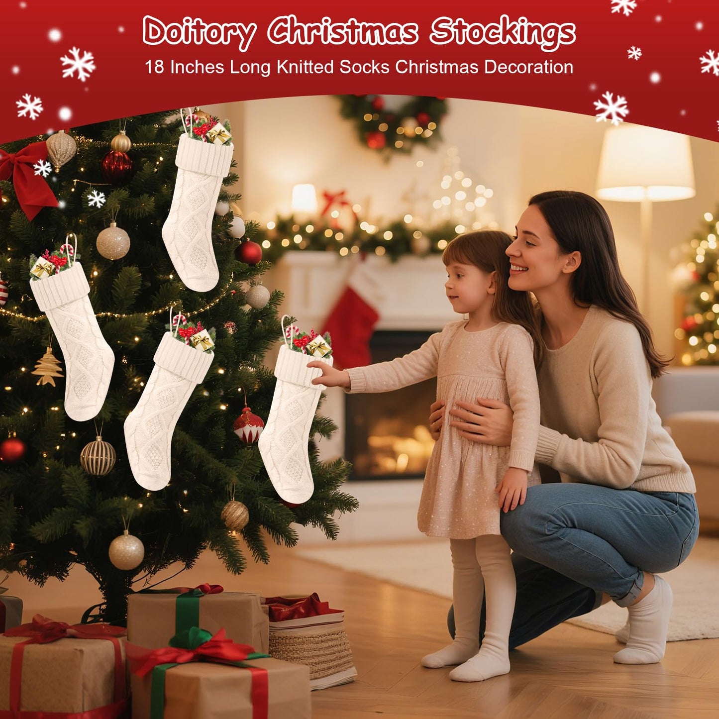 Doitory Christmas Stockings 18 Inches,Knitted Socks Christmas Decoration