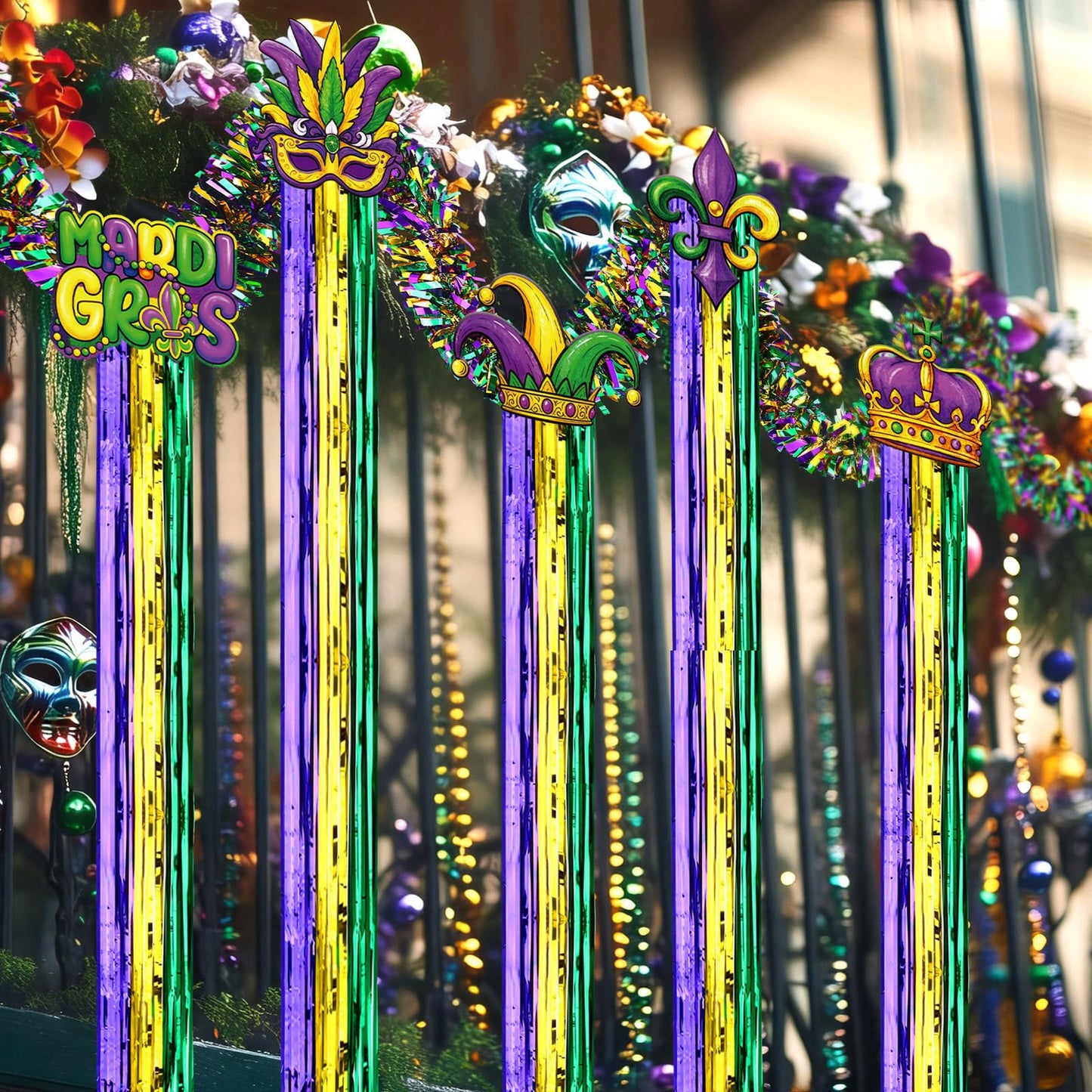 Gemscream 10 Pack Mardi Gras Decorations Set Mardi Gras Party Supplies Includes 8 Pcs Tassel Hanging Swirls and 2 Pcs 6.6ft Garland Hanging Outdoor Decor for Carnival Festival Home Garden Yard Decor
