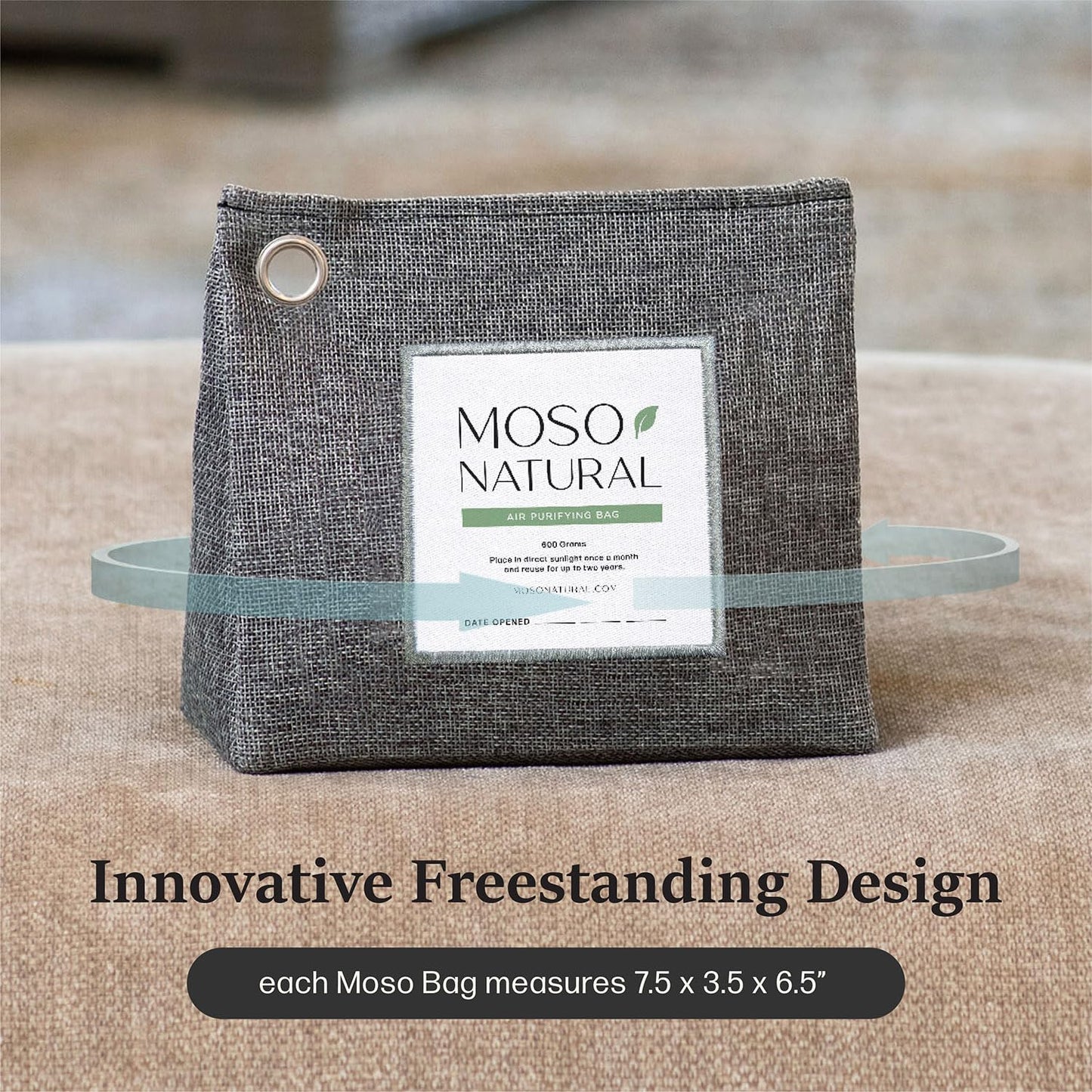 Moso Natural Air Purifying Bag 600g. A Scent Free Odour Eliminator for Kitchens, Bedrooms, Living Rooms, Pet Areas. Premium Moso Bamboo Charcoal Odour Absorber. Free Standing Design.