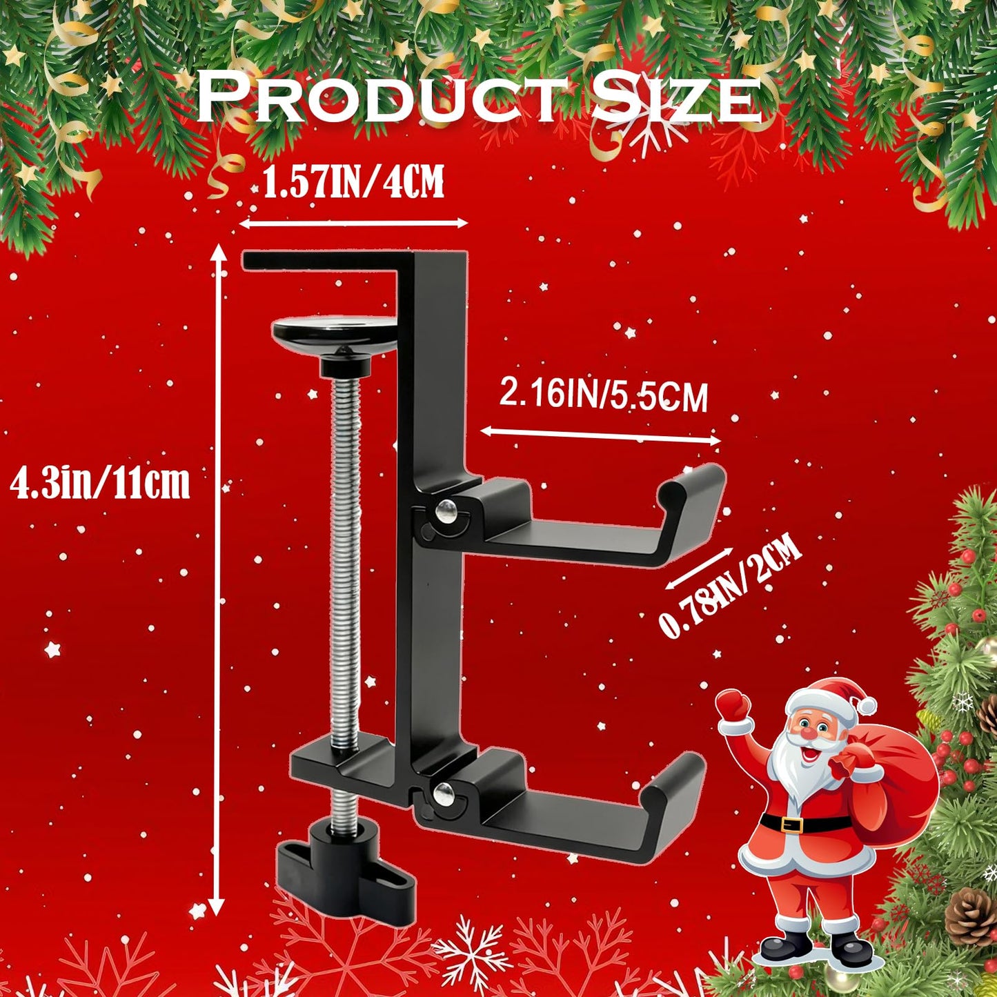 TGLIFEVER Christmas Garland and Stocking Hangers for Mantle, Adjustable 2 in 1 Mantel Stocking Holders with Foldable Double Hooks, Heavy Duty No Drill Fireplace Garland Hooks for Xmas Home Decoration