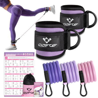 Ankle Resistance Bands With Cuffs for Working Out, Kickbacks, Hip, Leg and Glute Exercise - Training Poster Included - for Women