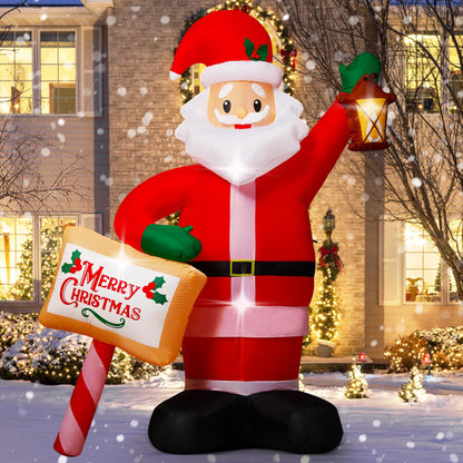 7FT Christmas Inflatables Santa Claus Outdoor Decorations, Blow up Santa Inflatables Holding Lantern & Merry Xmas Sign with Built-in LED Lights, Outdoor Holiday Yard Decor for Garden Lawn Porch