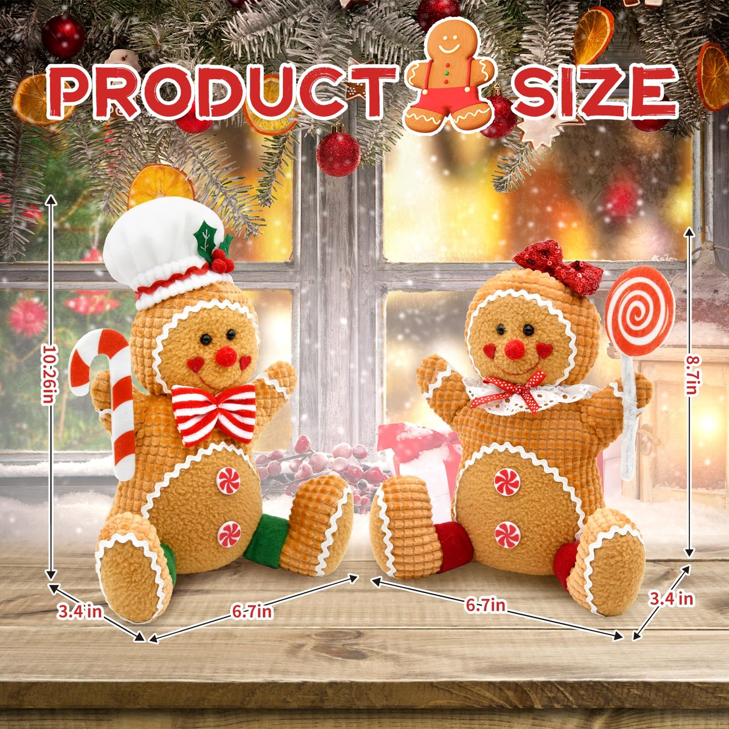 CRCZK Gingerbread Christmas Decorations Indoor, Candy Cane Christmas Decorations, Gingerbread Plush Centerpieces Tabletop Decor, Candyland Party Decorations Xmas Gift