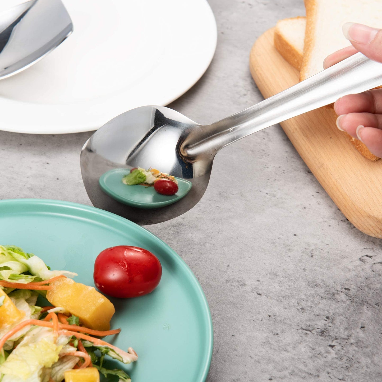 IMEEA 10 Inch Flat Bottom Scraping Cooking Spoon Set of 2, 18/8 Stainless Steel Slotted & Solid Stirring Spoon, Flat Edge Kitchen Spoon for Stir Fry, Sauce, Soup, Instant Pot