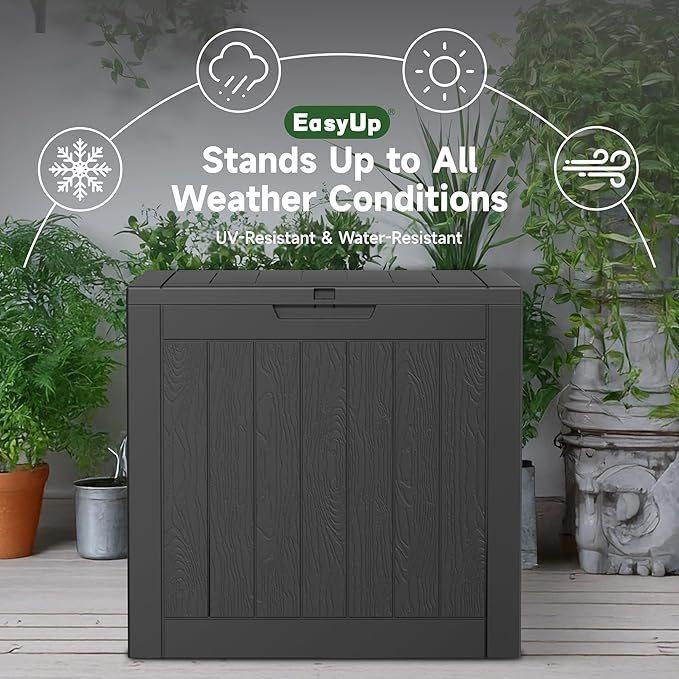 EasyUp 33 Gallon Resin Deck Box Waterproof, UV Resistant Outdoor Storage Box for Delivery, Porch, Patio and Garden, Stripe Black