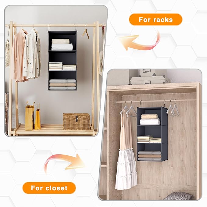 Hanging Closet Organizer and Storage 3-Shelf, Easy Mount Foldable Hanging