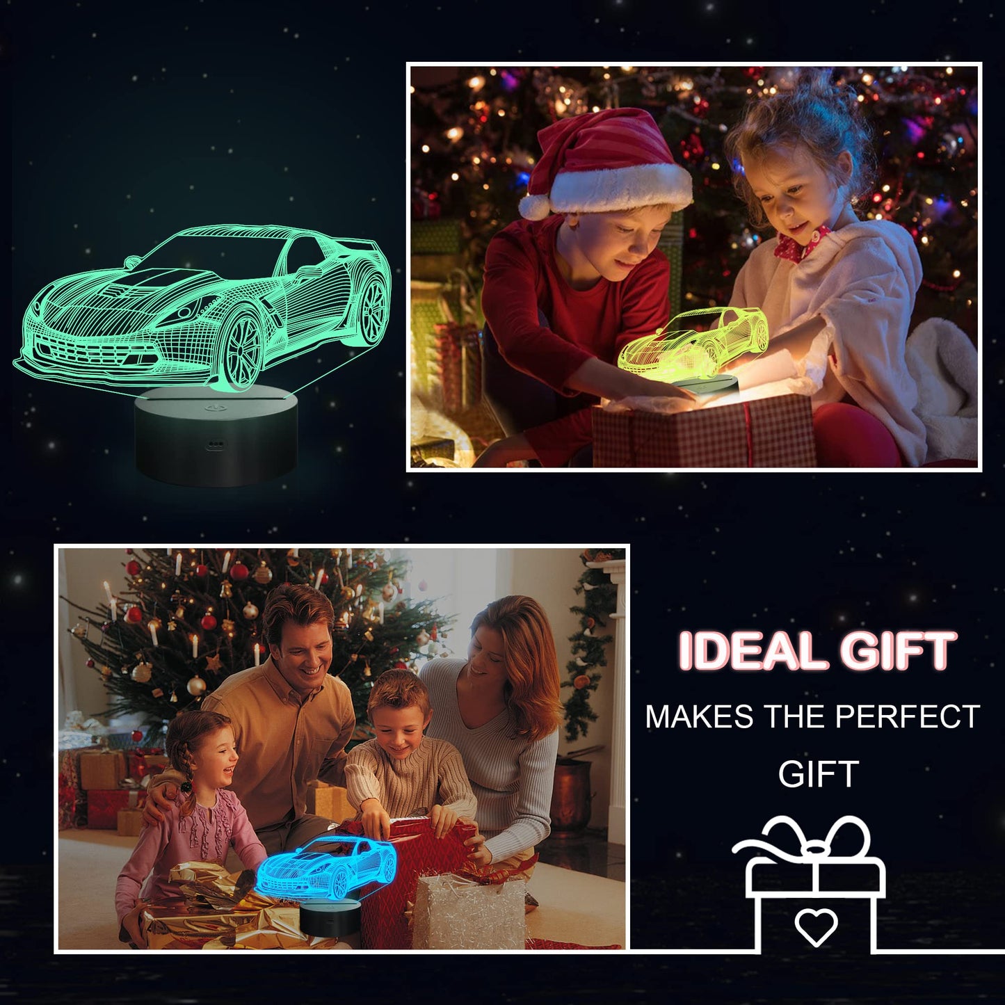 YuanDian Racing Car 3D LED Illusion Lamp, 16 Colors USB & Battery Powered Touch Control with Remote, Creative Car Gift for Boys & Lovers
