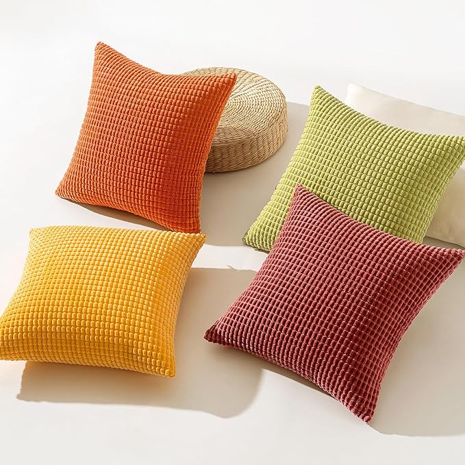 MIULEE Fall Decorative Pillow Covers 20x20 Inch Set of 4 Burnt Orange Green