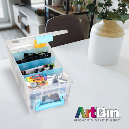 ArtBin 6925AB Semi Satchel with 3 Removable Dividers, Portable Art & Craft Organizer with Handle, [1] Plastic Storage Case, Clear, Gold, 0