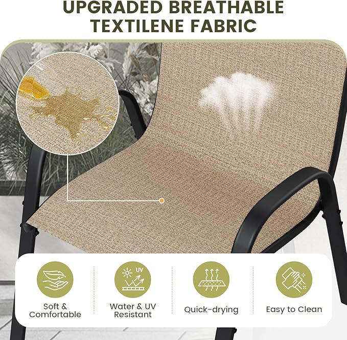UDPATIO Patio Chairs Set of 8, Stackable Outdoor Dining Chairs with High Back, Breathable Textilene Fabric Outdoor Chair All Weather, 350LBS Capacity for Garden, Backyard (Brown)