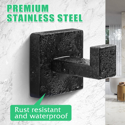 Fenas Heavy Duty Stainless Steel Towel Hooks, Wall Mounted Square Robe Hooks for Bathroom, Kitchen, Bedroom, Hotel Matte Black 2 Pack