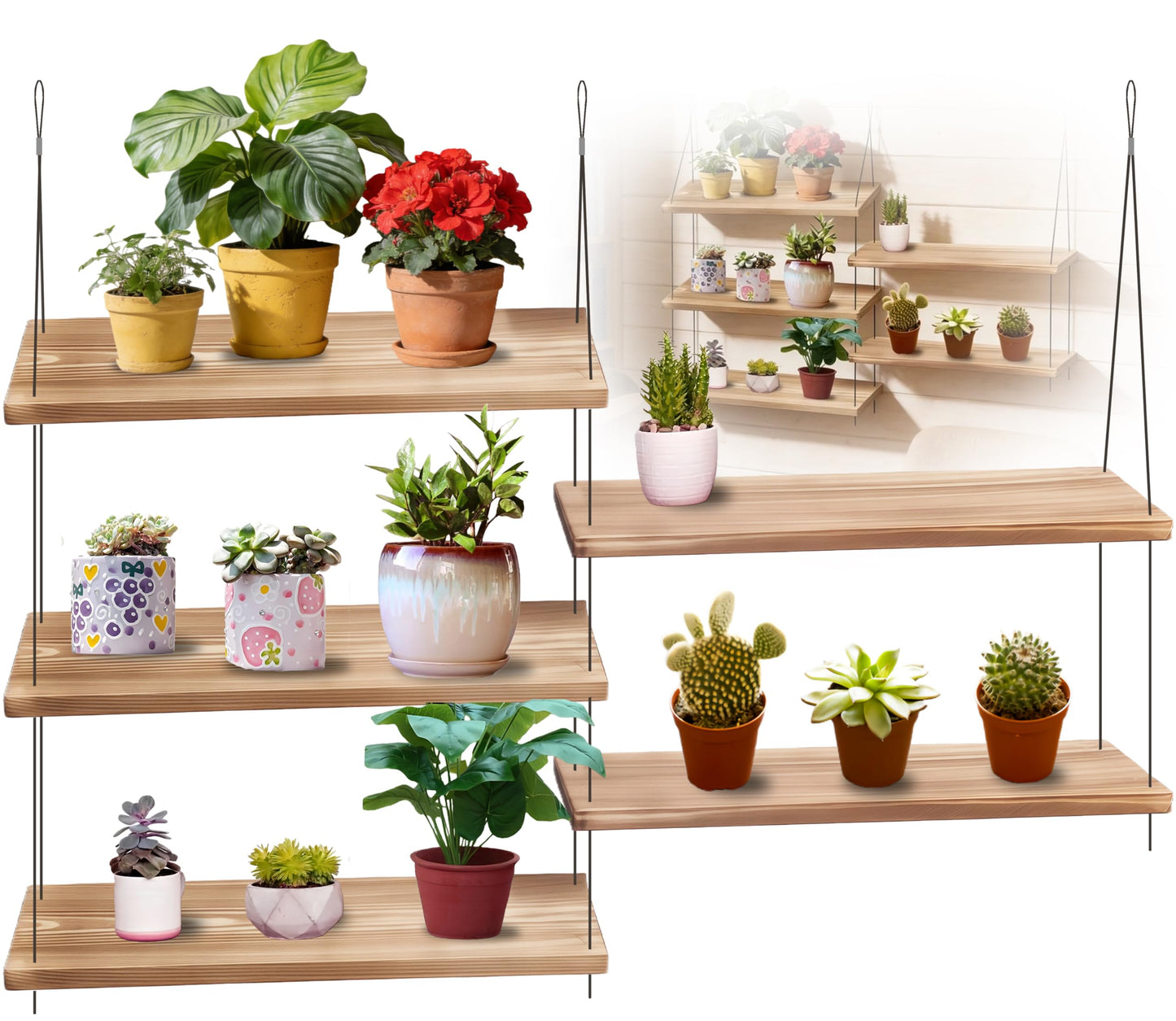 Window Plant Shelves, Sill Shelf for Plants Hanging, Floating Shelves Window, Macrame Plant Hanger, Plant Stand Indoor Window, Living Room Decor Garden Boho Decor, Steel wire Plant Hanger (Large size)