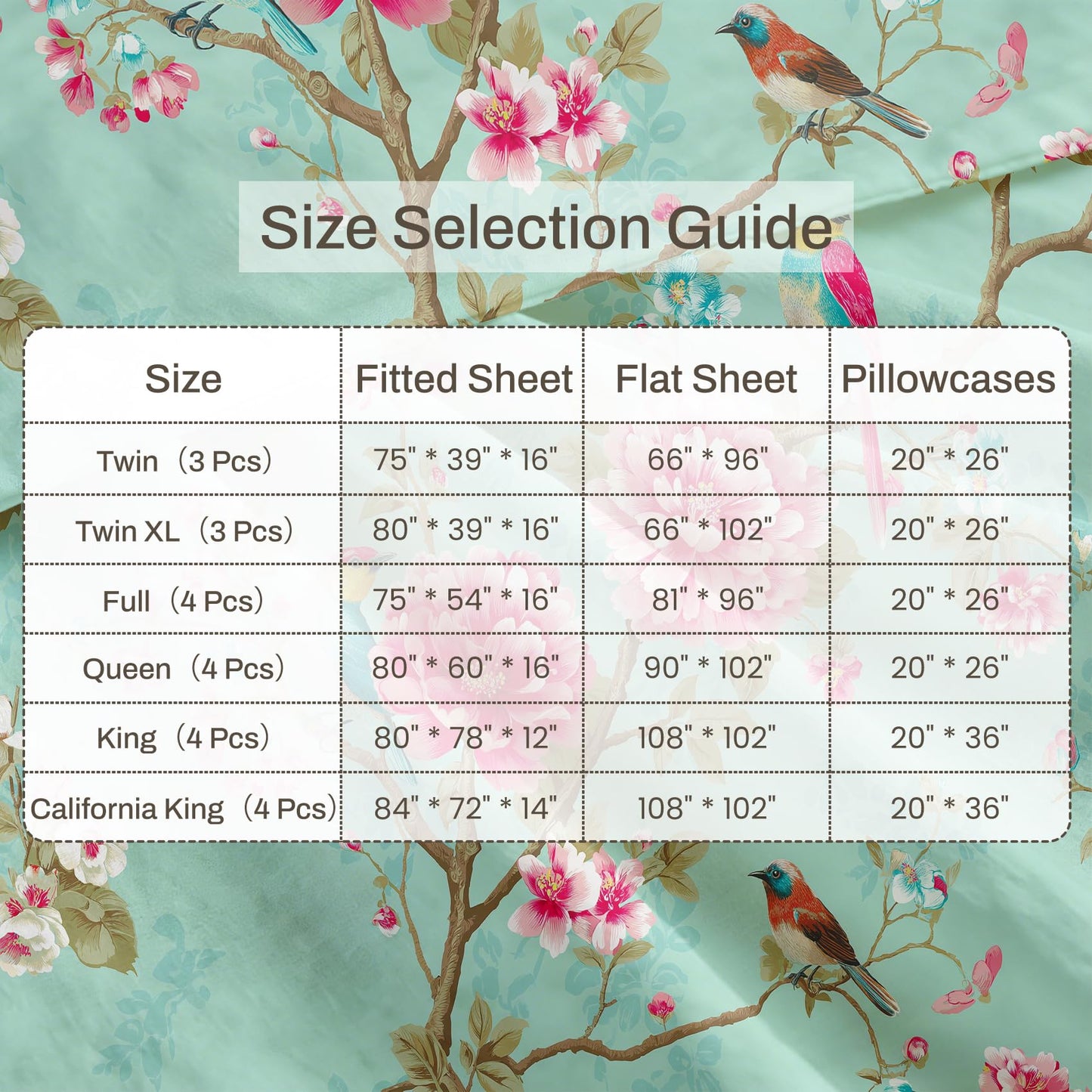 Bird and Peony Bedding Set 4 Pcs Chinoiserie King Sheets