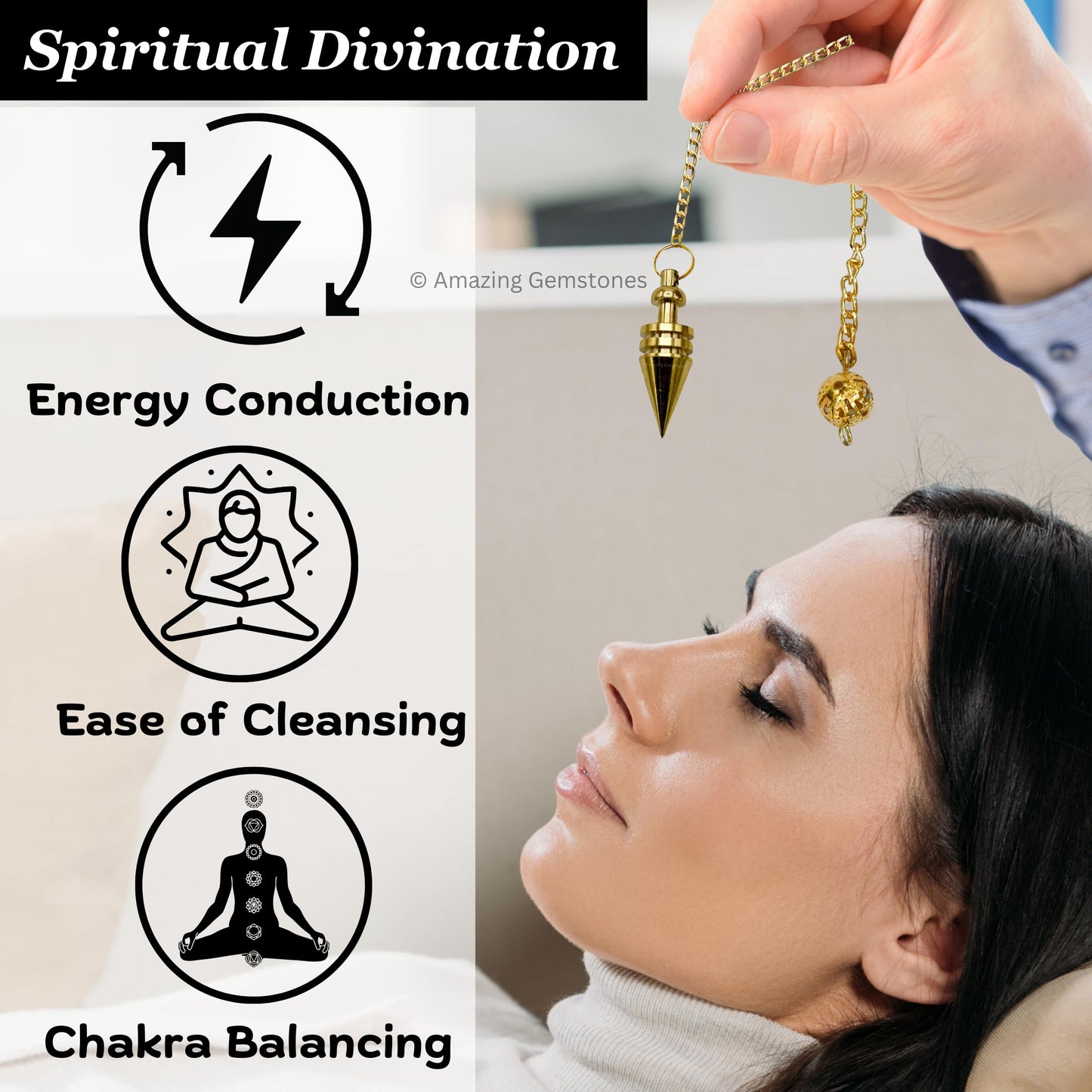 Amazing Gemstone Healing Metal Pendulums for Divination, Gold Ring Cone Steel Copper Pendulum High Energy Pendulo de Bronce Pendulos de Mesa MP47