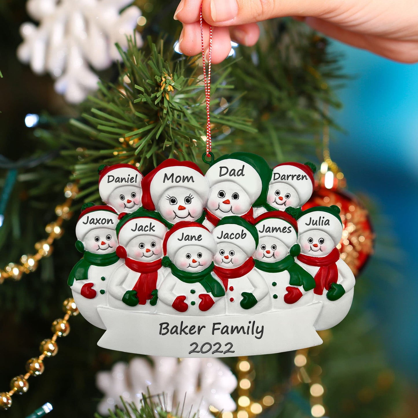 Family 10 Christmas Ornament Personalized, Family Ornament Snowman Ten