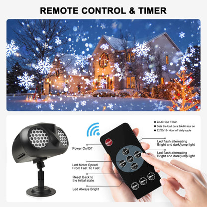 Snowflake Projector Light, Outdoor Christmas Projection Lights with Remote, IP65 Waterproof Moving Dynamic Snow Flakes for Winter Wonderland Yard Decor, Xmas, New Year, Parties, Weddings