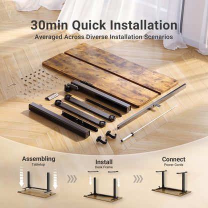 Claiks Electric Standing Desk, Adjustable Height Stand up Desk, 55x24 Inches Sit Stand Home Office Desk with Splice Board, Black Frame/Rustic Brown Top