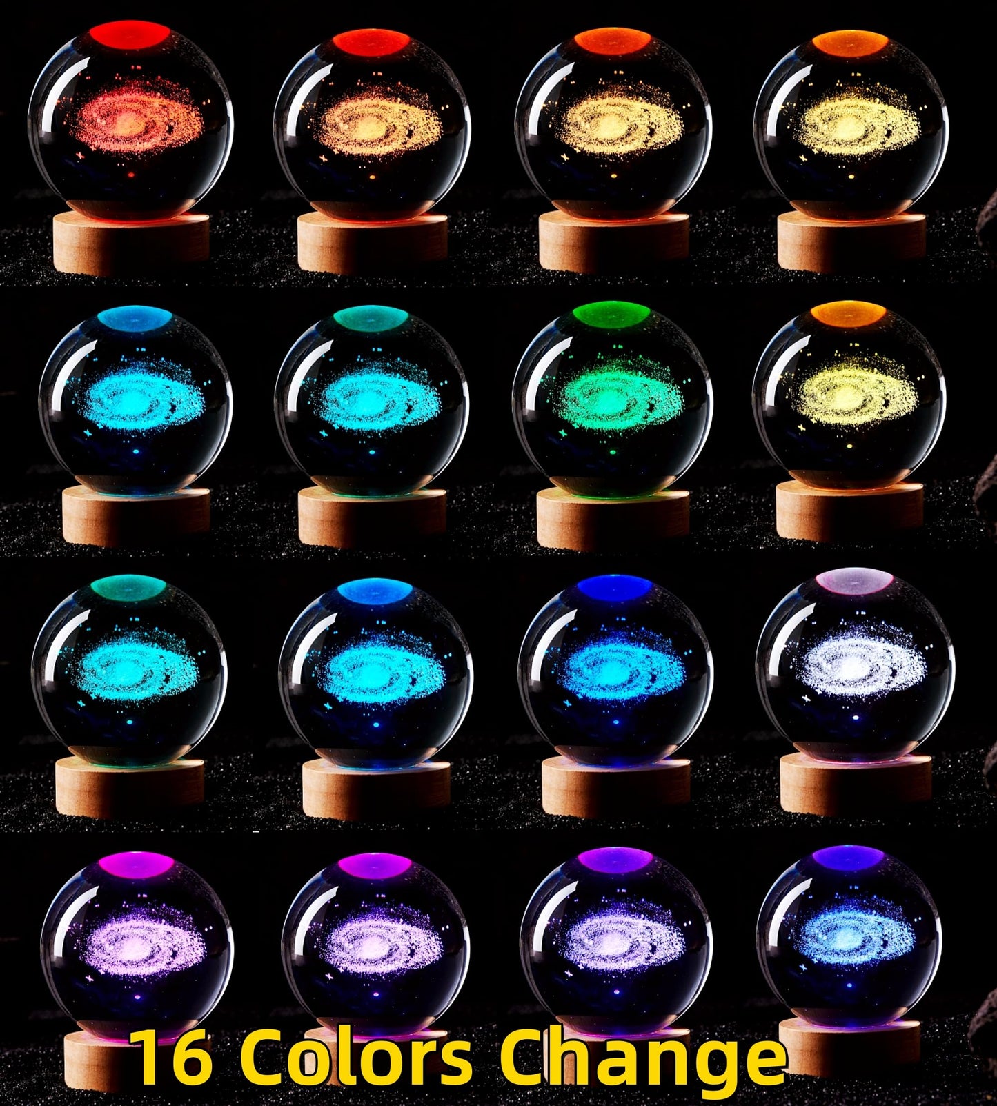 3D Crystal Ball Lamp, Upgraded 3.15 Inch Crystal Ball Night Light with 16 Colors LED Wooden Base, Remote Control, Gift Box Packaging, Home Decor Gift