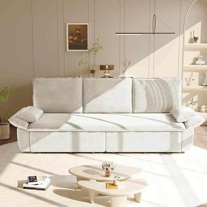 KEIKI 94.5" King-Size 3-in-1 Convertible Sleeper Sofa, Oversized Pull-Out Couch